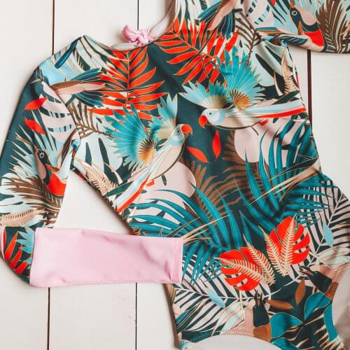 One Piece Swimsuit 2021 New Sexy Long Sleeve Swimwear Women Print Bathing Suit Beach Wear Back Cut Swimming Suits Monokini