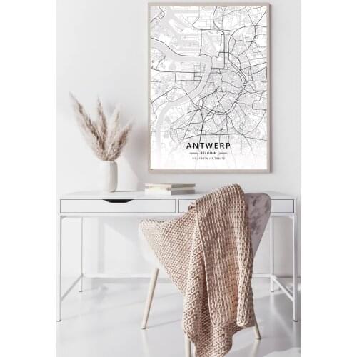 Belgium City World map Antwe Brussels Ghent black and white map poster print unframe poster office decoration