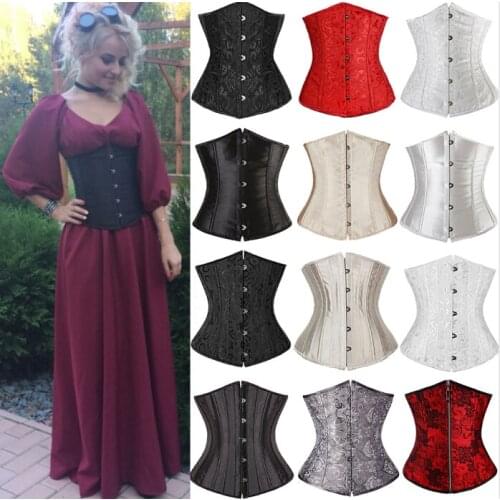 Womens Gothic Boned Lace Up Underbust Corset Bustier Waist Cincher Corpete Corselet Wedding Lingerie S-6XL