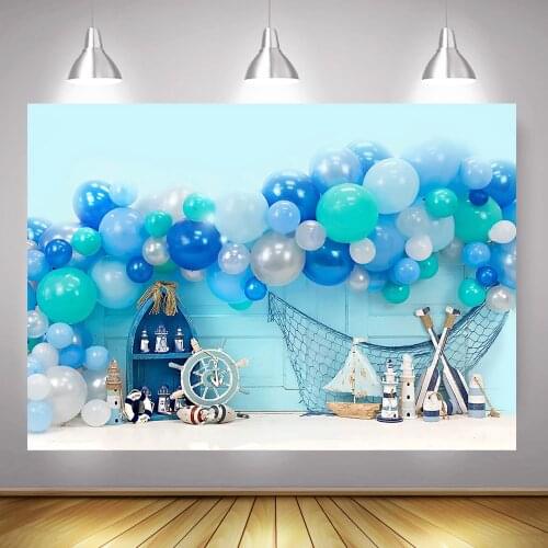 Photography Backdrop Newborn Baby Birthday Photocall Summer Seaside Balloons Children Nautical Adventure Background Photo Studio