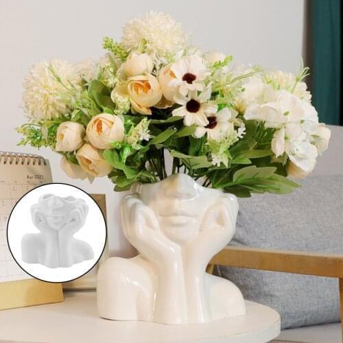 Ceramic Human Face Flower Vase Art Creatrive Sculpture Female Head Abstract Plant Flower Pot Home Decor Arrangement