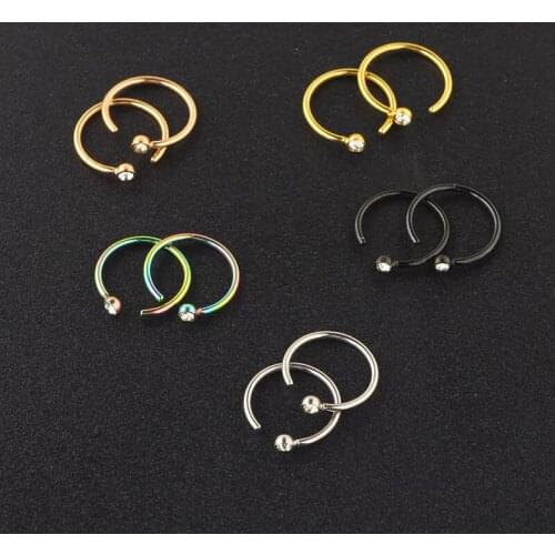 1pc Stainless Steel Fake Nose Ring CZ C Clip Lip Ring Earring Helix Rook Tragus Faux Septum Body Piercing Jewelry Non-Pierced