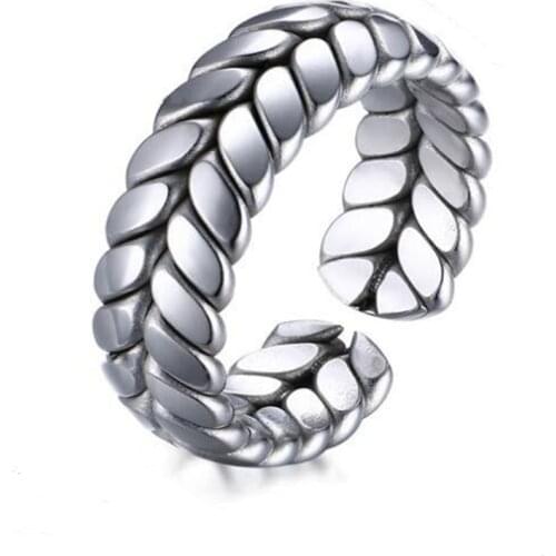 Simple Fashion New Stainless Steel Leaf Ring Unisex Silver Color Ring Accessories Opening Mens And Womens Jewelry Gifts