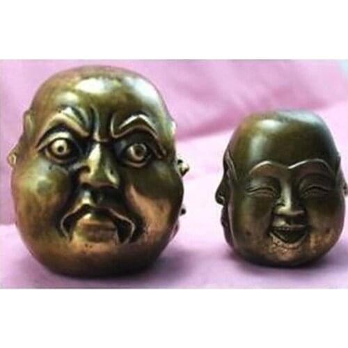 2 pc Holy Rare Carved 4 face copper Buddha head statue Free shipping