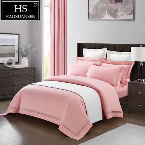 80S Luxurious Modern Style Decoration Bedding Set Pink Embroider 4 Pieces Bed Linen Set Queen King 100% Cotton Sheets