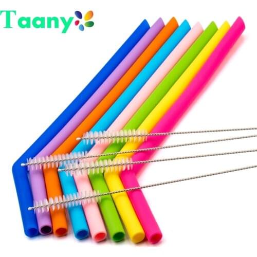 Reusable Food-grade Silicone Drinking Straws Foldable Flexible Straw with Cleaning Brushes Bar Party Supplies Recyclable
