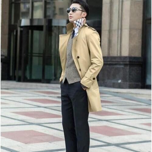Free shipping new designer slim long trench coat men overcoat mens clothing business double breasted outerwear casaco masculino