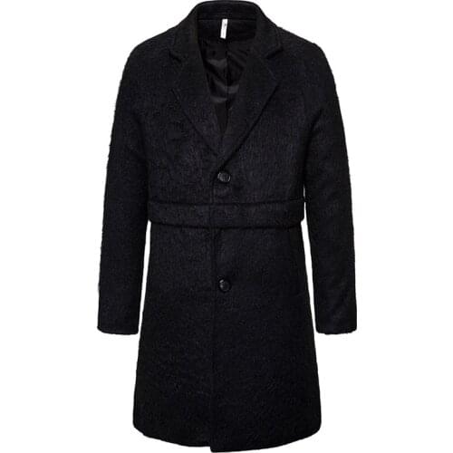New Autumn Winter Black Wool Trench Coat Men Korean Style Long Woolen Overcoat Male Single Breasted Jacket Casual Windbreaker