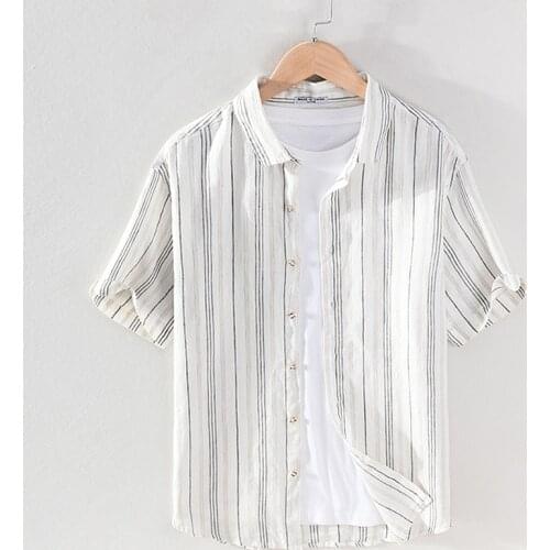 2021 New style Suehaiwes brand Italy pure linen stripe shirt men casual comfortable trendy shirts for men tops mens clothing