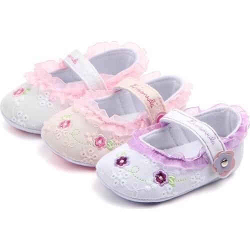 Cute Flower Baby Girl Shoes Toddler Lace Crib Shoes Soft Sole Antislip Newborn Girls First Walkers