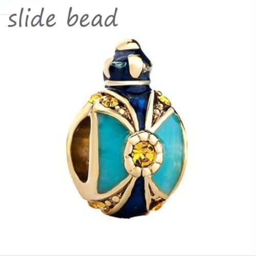 Fit Pandora charm bracelets Crown Blue Light Crystal Faberge Egg Bead Charms Beads for jewelry making
