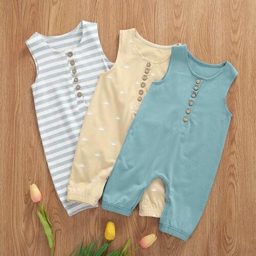 Newborn Baby Boy Girls Outfit Clothes Rompers Long One-Piece Sleeveless Button Bodysuit O-Neck Baby Jumpsuit