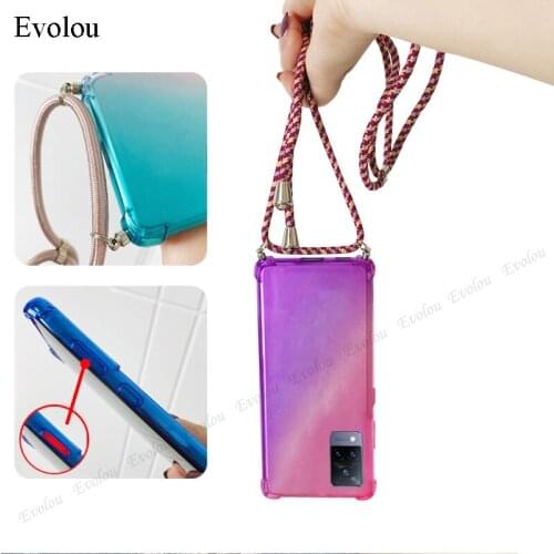 Crossbody Lanyard Gradient Phone Case For VIVO V21E V20 Cases Silicone Airbag Shockproof Back Cover For VIVO Y73 Y72 Y51 Y70