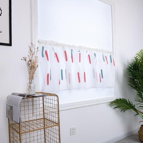 Wheat Spike hand embroidery Semi Tier Short Curtain Kitchen Bathroom Living Room Porch Short Pole Decorative Curtain