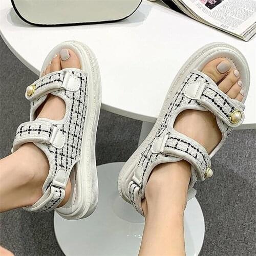 2021 Summer Platform Slingback Sandals Women Solid Gingham Sports Sandals Women Dad Sandals Designer Hook&Loop Shoes Women S208