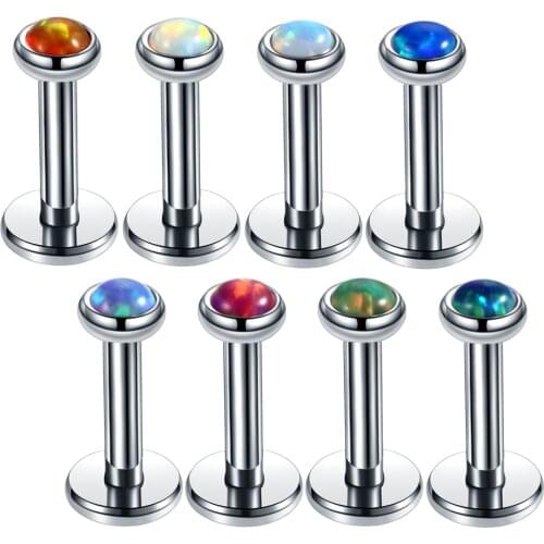 1PC Steel Opal Tragus Piercings Labret Lip Rings Labret Piercings Barbell Lobe Earring Studs Ear Cartilage Piercing Body Jewelry