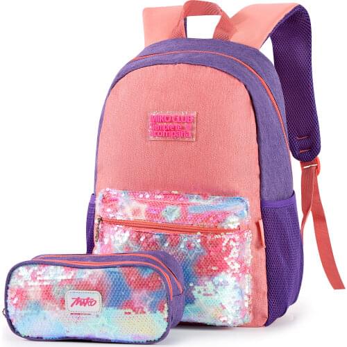 School Bags for Teenage Girls Lightweight Bookbags Set 2 in 1 With Penncil Case Glitter Sequin Backpack