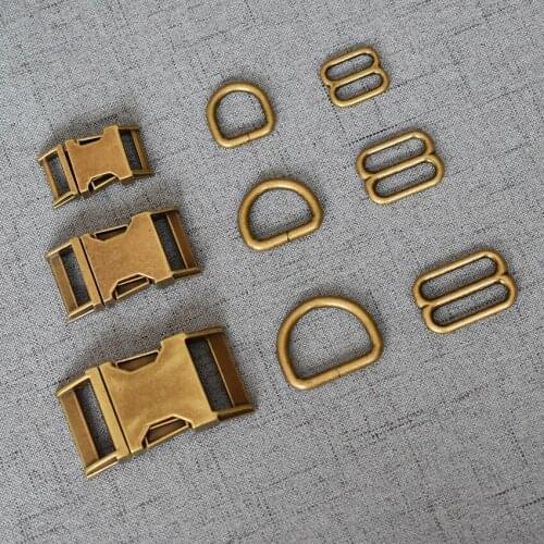 20 Sets 15mm/20mm/25mm Bromz Plastic Buckle Metal D Ring Adjuter Strap Slider For High Quality Hardware Pet Dog Collar Accessory