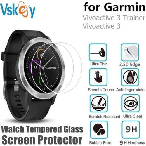 VSKEY 10PCS Tempered Glass for Garmin Vivoactive 3 Trainer Round Smart Watch Screen Protector Diameter 36mm Protective Film
