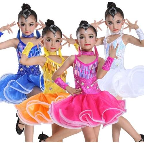 Latin dance skirt childrens costumes girls tassel sequins Latin competition clothing dance clothes performance clothing