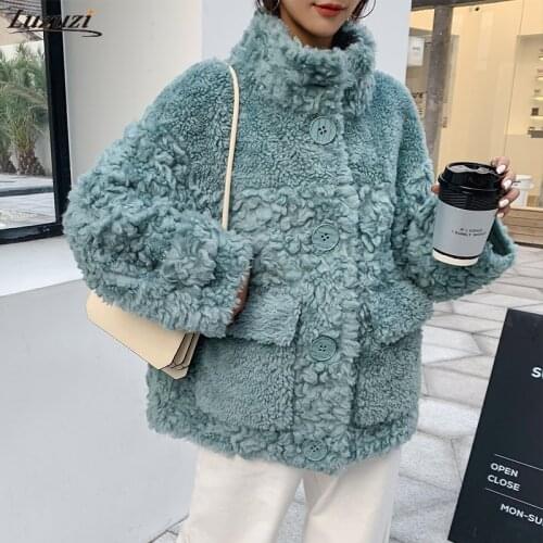 Luzuzi Women Genuine Wool Suede Coat Real Fur Parka Double-Faced Fur Jacket Female Short Sheep Shearing Coat Winter Warm Outwear