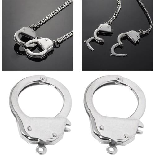 2pcs Necklace Stainless Steel Handcuffs Pendants Necklaces Chains Male Accessories Lady Silover Personality Hip Hop Accessories