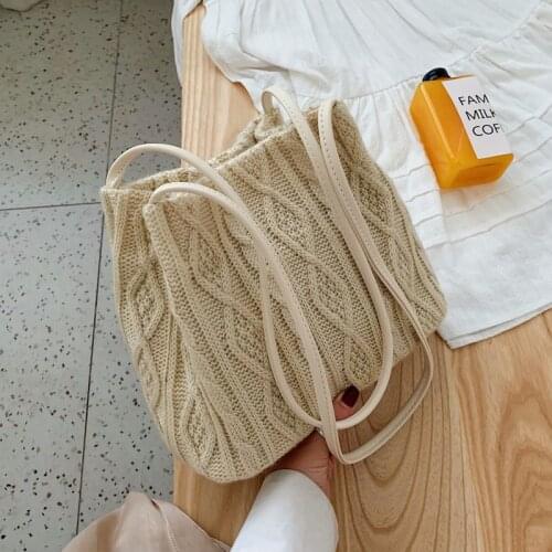 2021 Knitting Bucket Bag Solid Color Women Shoulder Bag Casual Autumn New Arrive Large Capacity Girl handbags and purses