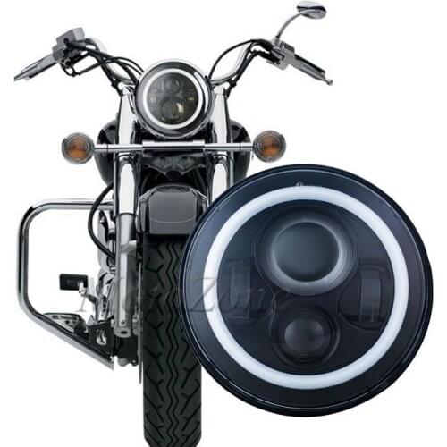 7 Inch Black LED Headlight DRL Halo Angle Eyes Led Headlamp Compatibility For Harley Touring 1994-2013 Jeep Wrangler 1997-2015