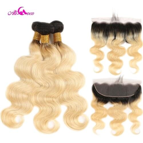 Ali Coco Brazilian Body Wave 1B/613 Lace Frontal With Bundle 2/3 Bundles With Frontal 10-30 Inch Remy Hair With Lace Frontal