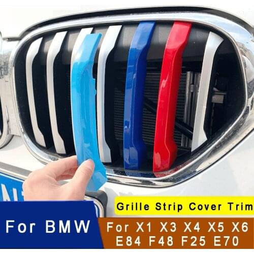 ABS Car Front Grills Sport Strips Cover For BMW X1 X3 X4 X5 X6 E84 F48 F25 E70 Sticker Trim Decals Red and Blue Car Accessories