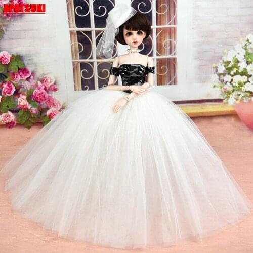 White Black Flower Dress & Veil Wedding Dress for 45-50cm XINYI Doll 1:4 Doll Accessories Gown Clothes for 1/4 BJD Dollhouse Toy
