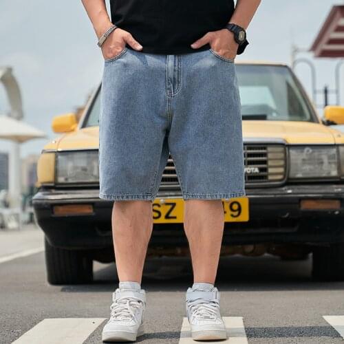 Plus Size 44 46 48 Summer Solid Color Men Clothing Denim Shorts Straight Loose Breathable Comfortable Jeans Five Points Pants