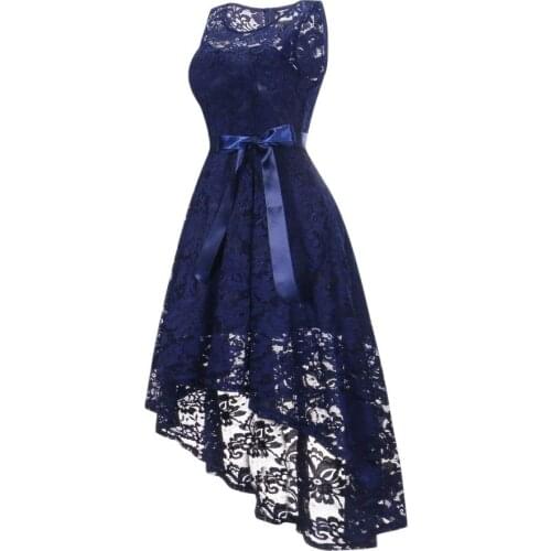 Sleeveless High/Low O-Neck Tea-Length Bow Lace long party dress bridesmaid dresses woman dresses for party and wedding