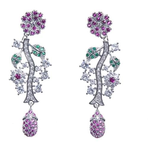 EYER Vintage Design Large Party Jewelry Cubic Zirconia Setting Long Flower Drop Fancy Earrings Fashion Jewelry 2020 Set