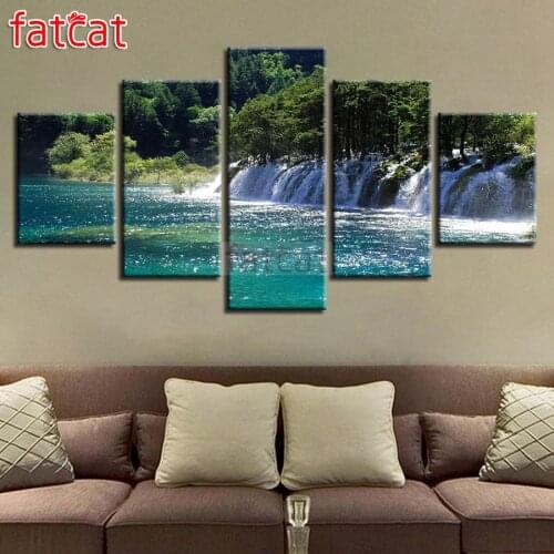 FATCAT Forest waterfall river 5 piece Diy Diamond Painting Cross Stitch full Square Round Drill Diamond Embroidery kits AE2392