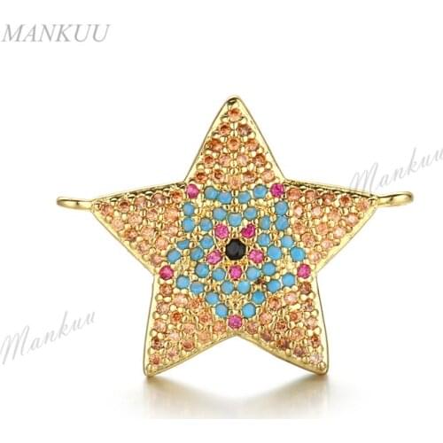 FC028b Zircon Micro Pave Charm Golds Star Connector for Bracelet Necklace Turkish Rhinestone Jewelry Finding DIY Bijoux18.8*24mm