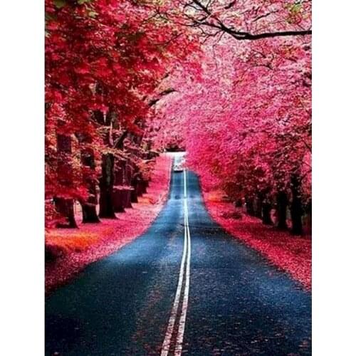 GATYZTORY 5D Diamond Painting Cherry Blossom Road Cross Stitch Rhinestone Embroidery Kit DIY Gift Home Decor Craft Art