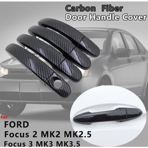 Gloss Black Carbon Fiber Door Handle Cover Catch Cap Trim Car Accessories for Ford Focus 2 MK2 MK2.5 Focus 3 MK3 MK3.5 2004~2019