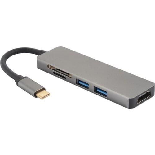 Hot sale Multifunction 5 in 1 Adapter Type-C to 2 Port USB 3.0 Hub Adapter to HDMI and Card Reader function support SD/TF Card