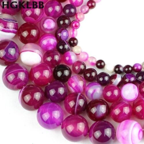 HGKLBB Rose stripes carnelian Natural Stone 4/6/8/10/12MM Round Spacer Loose Beads For Jewelry making DIY Bracelet Accessories