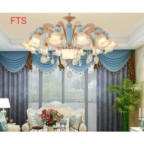European-style crystal chandelier living room light home bedroom dining room lamp simple European down blue ceramic chandeliers