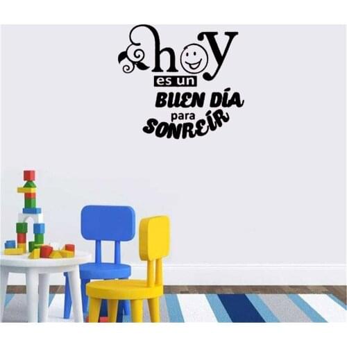 Spanish Cute quote wall decals Hey es un buen dia wall stickers Home Decor For Living room Vinyl Art Mural RU4092