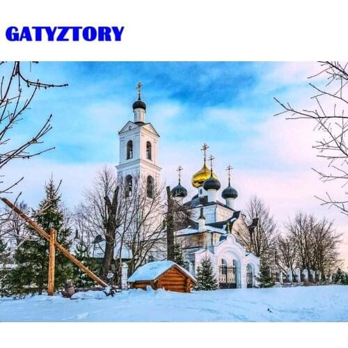 GATYZTORY Oil Paint By Number Villa DIY Pictures By Numbers Snow Landscape Kits Hand Painted Painting Art Drawing On Canvas Gift