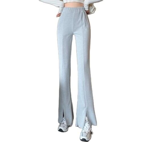 Classic Womens Pants Fashion High Waist Stretch Flared Pants Solid Color Elastic Waist Trousers Retro Slim Trousers Female 2021