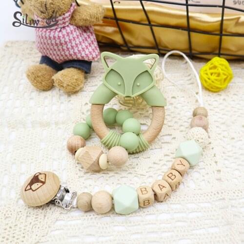 2pc Personalized Name Pacifier Clips Holder Silicone Pacifier Chains Baby Teething Rattle Toys Dummy Clips Holder Baby Teether