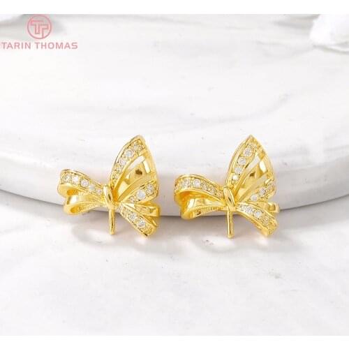 4PCS 6x15MM 24K Gold Color Brass with Zircon Butterfly with Half Pin Charms Pendants for DIY Jewelry Making Findings Accessories