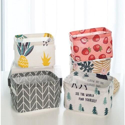 Linen Desktop Storage Box Waterproof Toy Sundries Storage Basket Fruit Underware Cosmetic Organizer Office Household Stationery