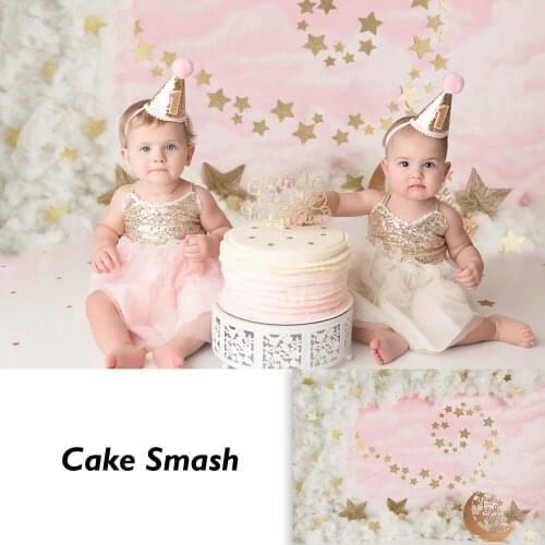 Twinkle Twinkle Little Star Girls Newborn Cake Smash Birthday Portrait Backdrop Gold Stars Clouds Children Baby Photo background