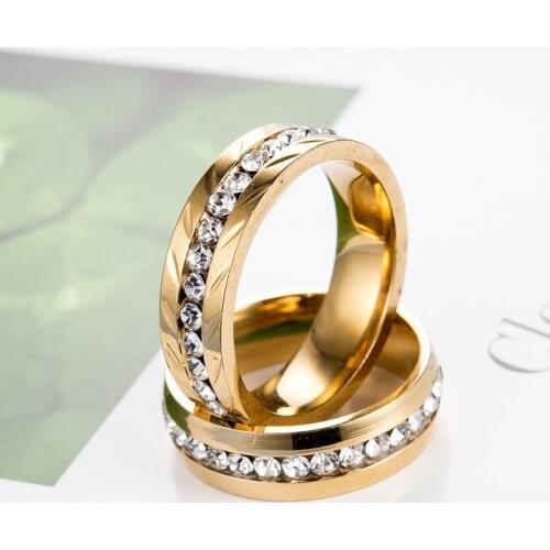 Fashion individual stainless steel single row set with diamond womens finger ring Japan and Korea full diamond ring
