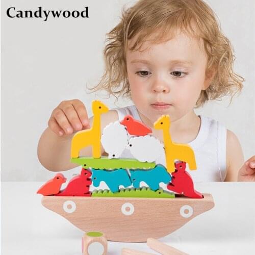 2019 New Wooden Toys Wood Animal Balance Boat Wooden Blocks Toys for Children Balance Game Kids Educational Montessori Toys Boys